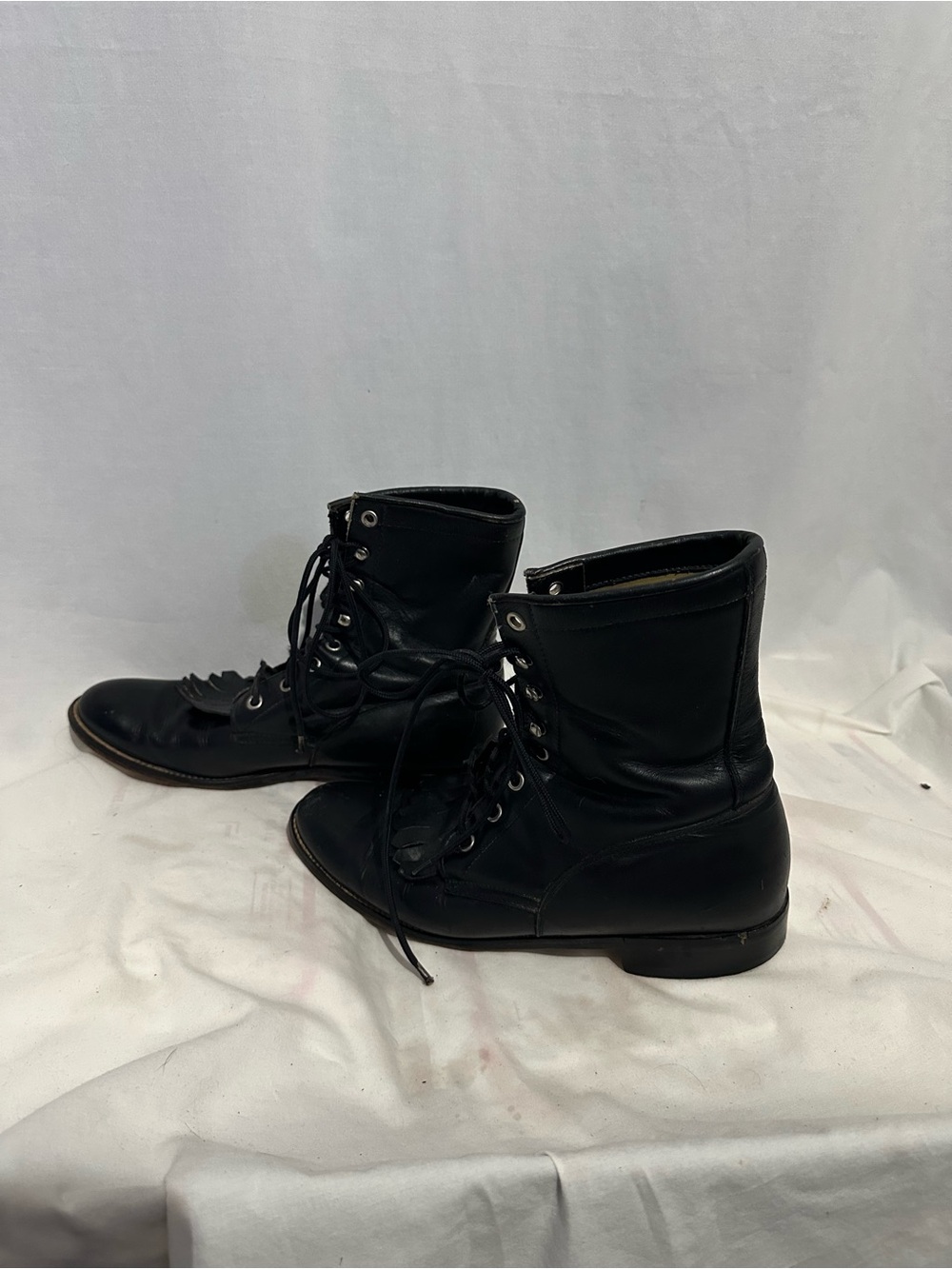 Vintage Justin Black Leather Lace Up Kiltie Roper Packer Boots Size 8.5 - Picture 5 of 6